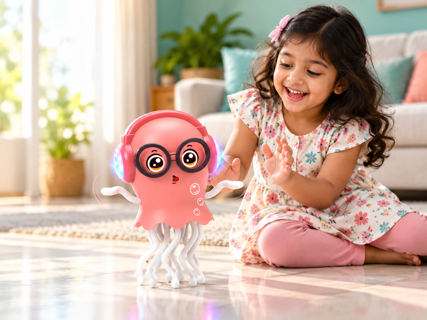 শিশু Dancing Jellyfish Toy নিয়ে খেলছে