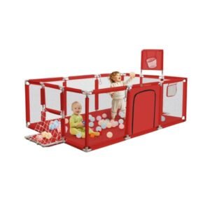 Large Twin Baby Playpen with Basketball Hoop – Red